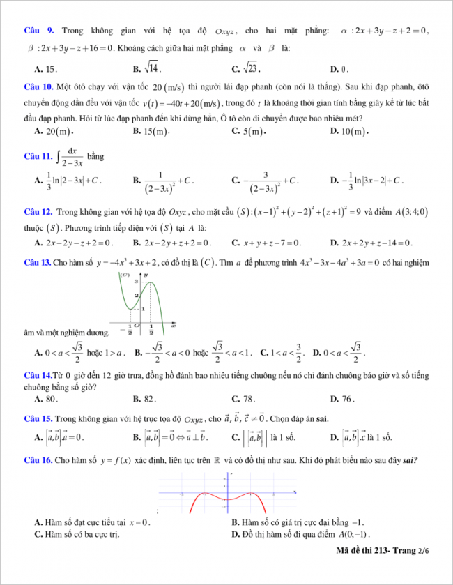 trang 2 từ câu 9 đến 16 đề toán thpt quỳnh lưu 2