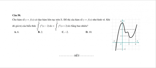 câu 50 trang 6 đề toán thpt lê hồng phong