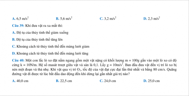 câu 39 đến 40 trang 6 đề vật lý thpt chuyên bắc ninh