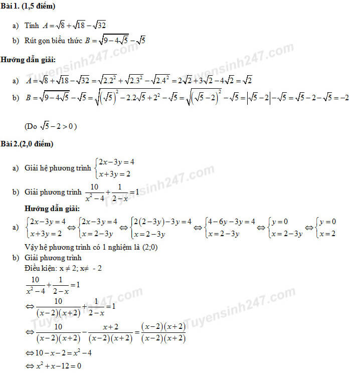 Đáp án đề thi Toán vào lớp 10 Đà Nẵng - Trang 1