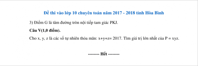 câu V đề toán chuyên hòa bình 2017