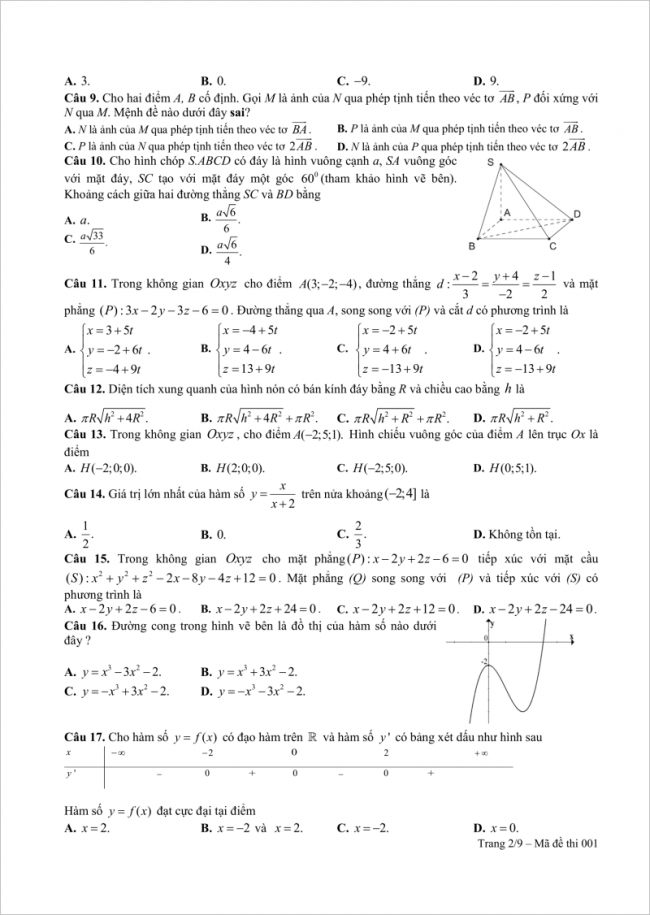 câu 9 đến 17 đề thi thử toán thpt kim liên hn
