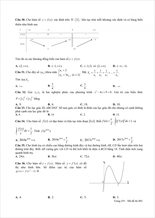 câu 30 đến 36 đề thi thử toán thpt kim liên hn