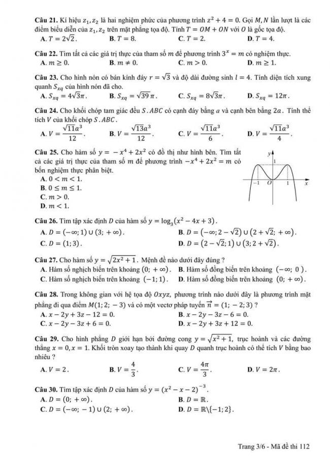 Đáp án đề thi môn Toán 112 THPT Quốc Gia năm 2017 trang 3