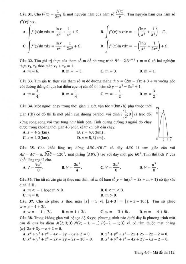 Đáp án đề thi môn Toán 112 THPT Quốc Gia năm 2017 trang 4