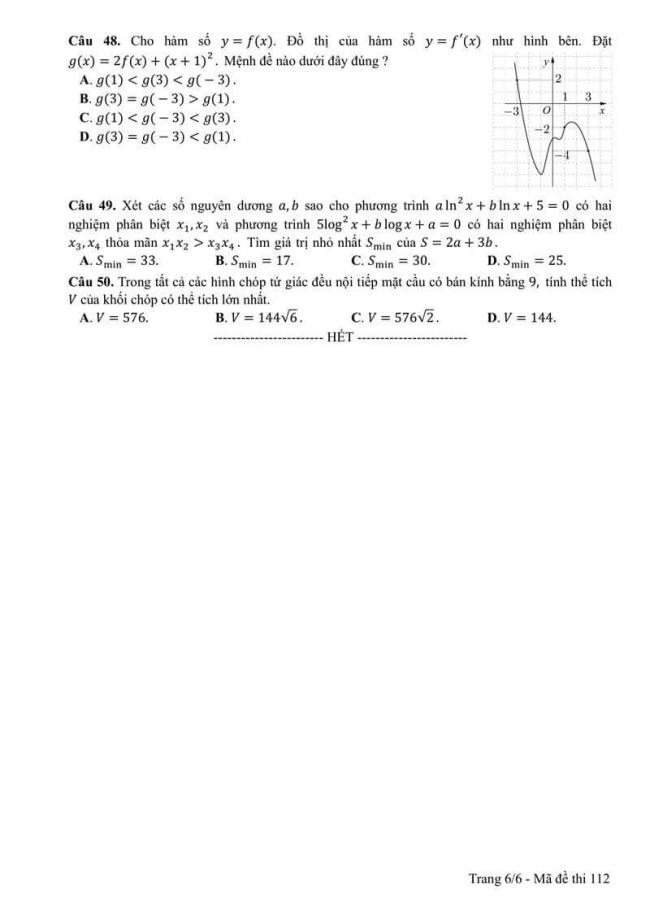 Đáp án đề thi môn Toán 112 THPT Quốc Gia năm 2017 trang 6