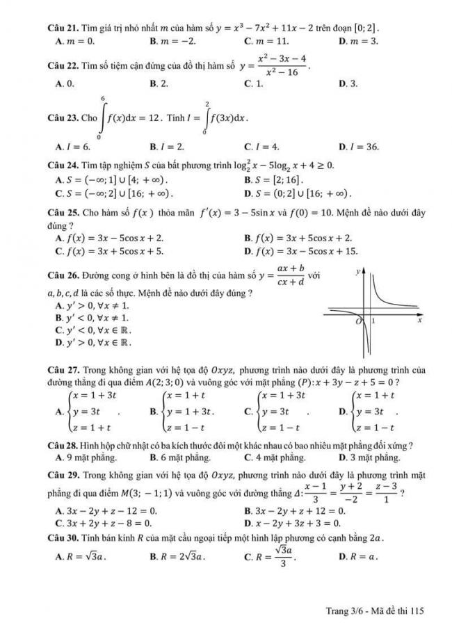 Đáp án đề thi môn Toán 115 THPT Quốc Gia năm 2017 trang 3