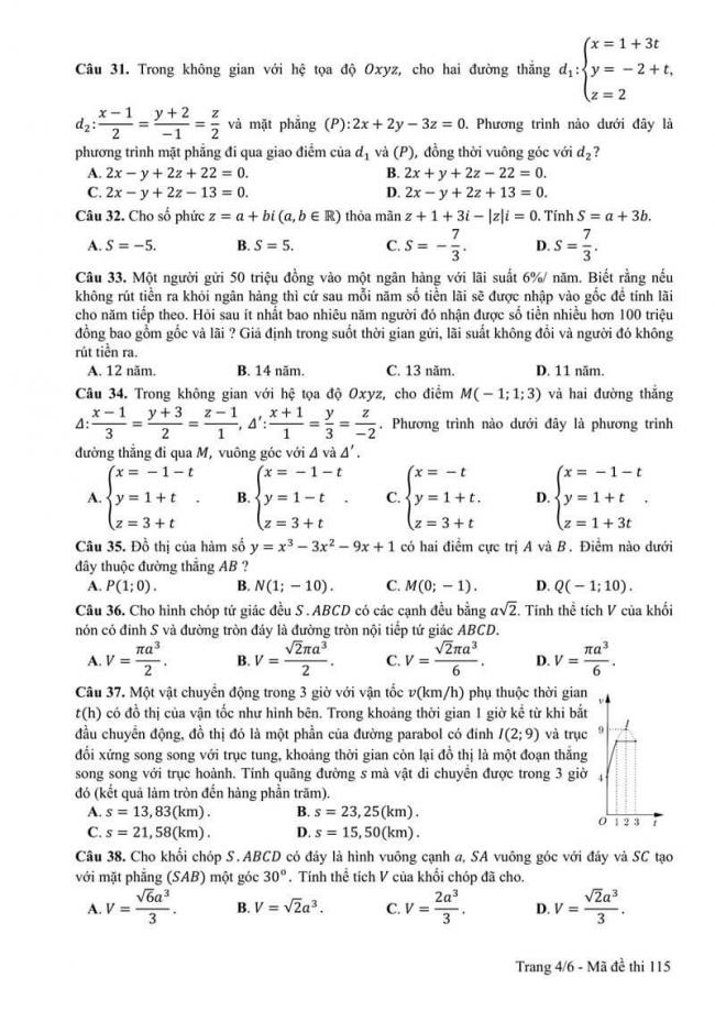 Đáp án đề thi môn Toán 115 THPT Quốc Gia năm 2017 trang 4