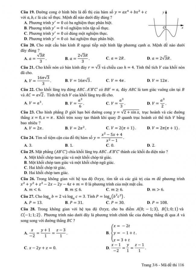 Đáp án đề thi môn Toán 116 THPT Quốc Gia năm 2017 trang 3