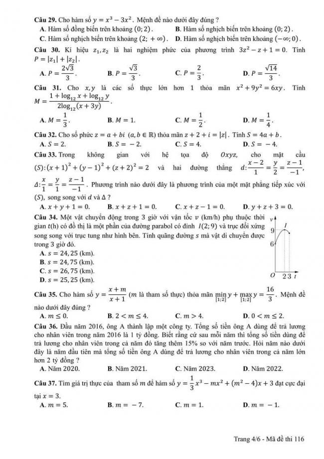 Đáp án đề thi môn Toán 116 THPT Quốc Gia năm 2017 trang 4