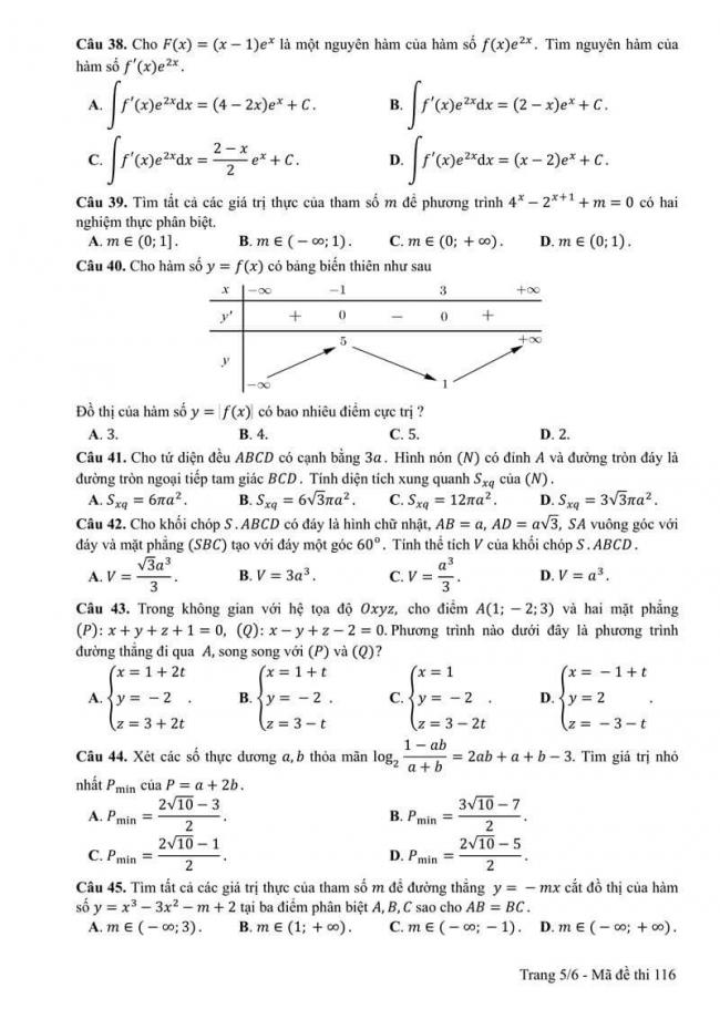 Đáp án đề thi môn Toán 116 THPT Quốc Gia năm 2017 trang 5