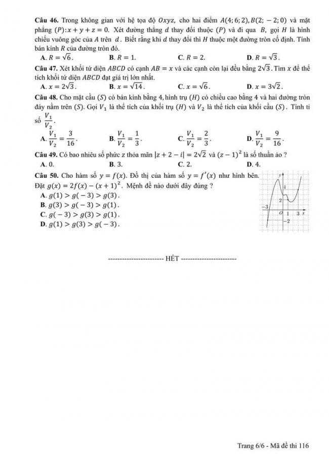 Đáp án đề thi môn Toán 116 THPT Quốc Gia năm 2017 trang 6