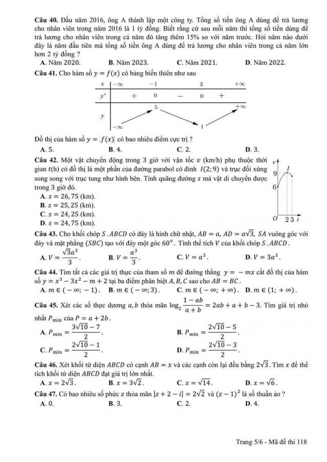 Đáp án đề thi môn Toán 118 THPT Quốc Gia năm 2017 trang 5