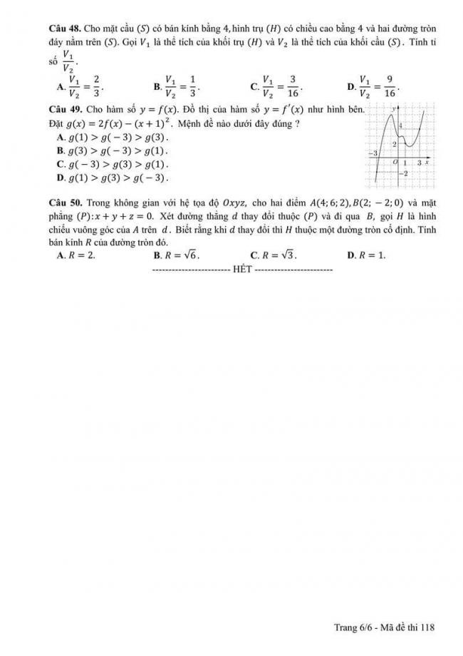 Đáp án đề thi môn Toán 118 THPT Quốc Gia năm 2017 trang 6