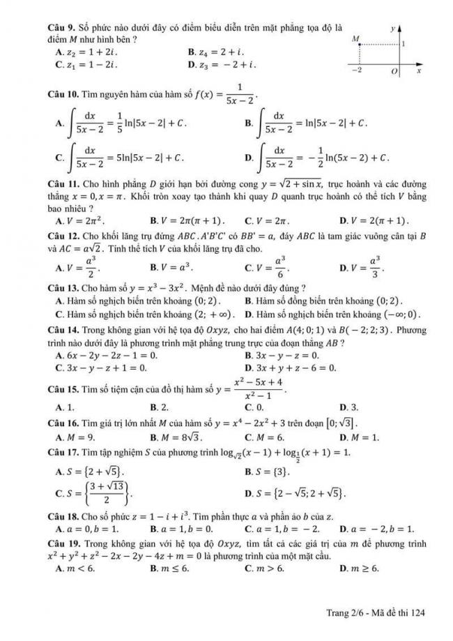 Đáp án đề thi môn Toán 124 THPT Quốc Gia năm 2017 trang 2