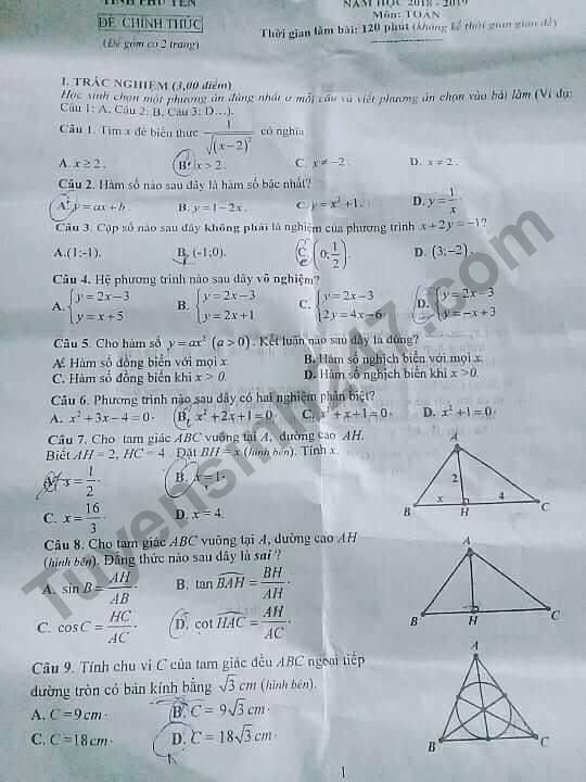 đề thi toán vào lớp 10 2018 Phú Yên