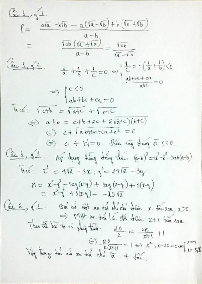 Đáp án đề thi vào 10 môn Toán chuyên tỉnh Lào Cai 2018 câu 1