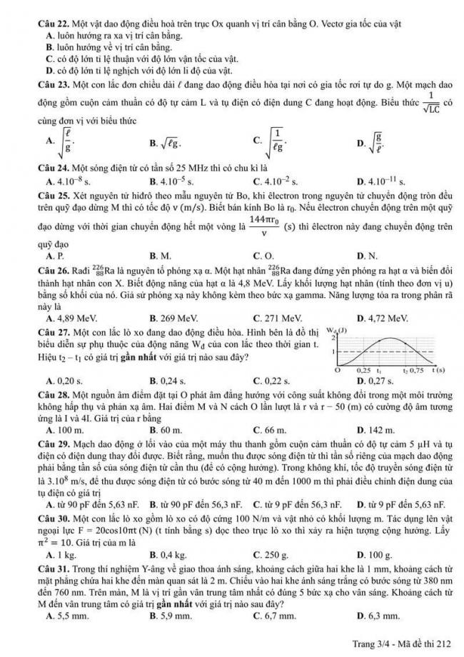 Đáp án đề thi môn Vật lí THPT Quốc gia năm 2017 mã đề 212 trang 3
