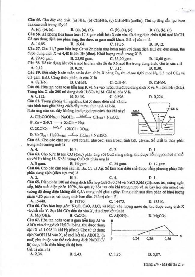 Đáp án đề thi môn Hóa 213 THPT Quốc Gia năm 2017 trang 2