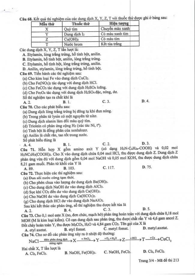 Đáp án đề thi môn Hóa 213 THPT Quốc Gia năm 2017 trang 3