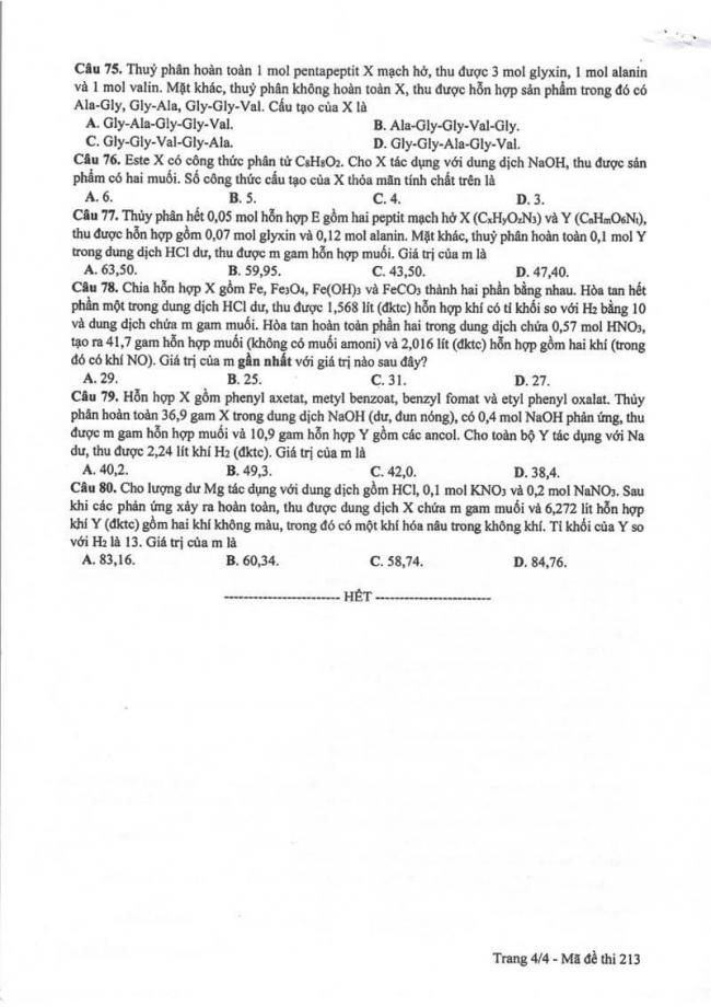 Đáp án đề thi môn Hóa 213 THPT Quốc Gia năm 2017 trang 4