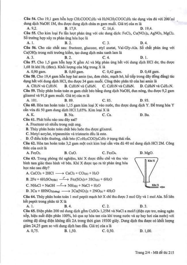 Đáp án đề thi môn Hóa 215 THPT Quốc Gia năm 2017 trang 2