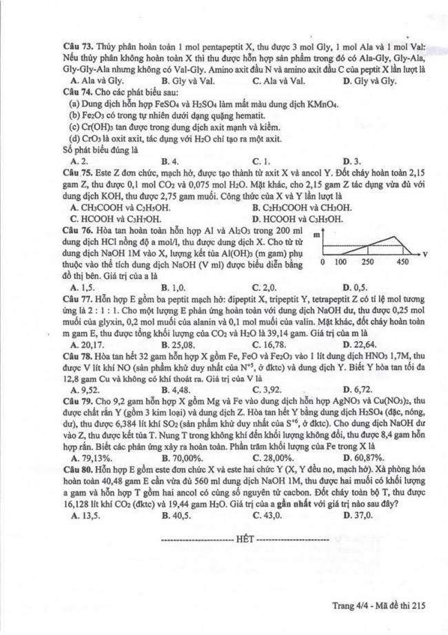 Đáp án đề thi môn Hóa 215 THPT Quốc Gia năm 2017 trang 4