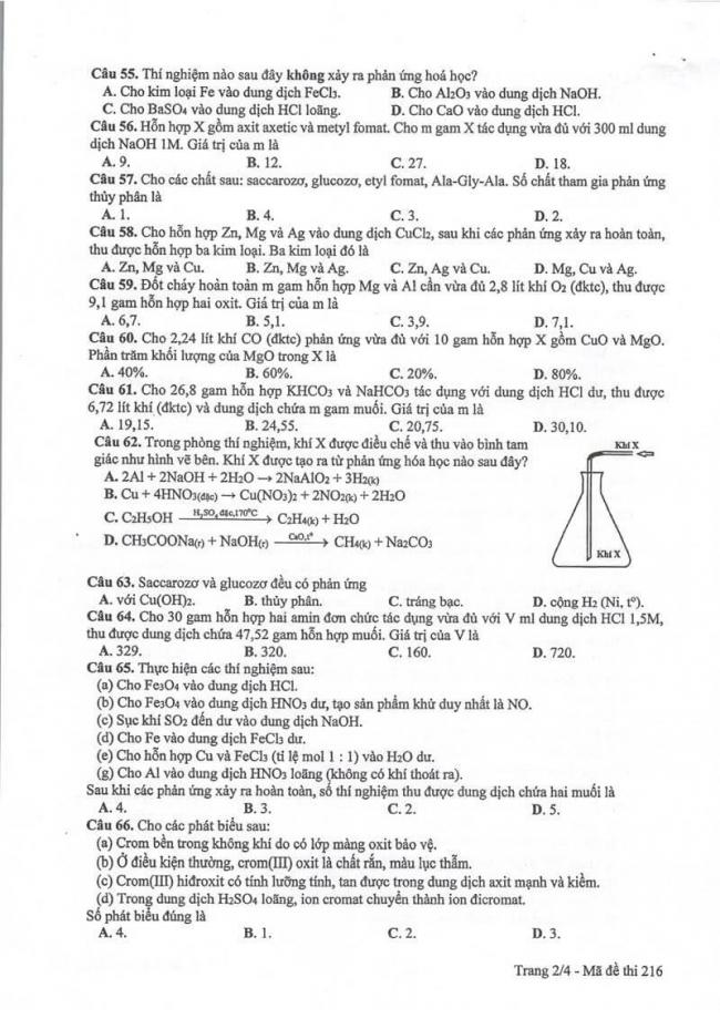 Đáp án đề thi môn Hóa 216 THPT Quốc Gia năm 2017 trang 2