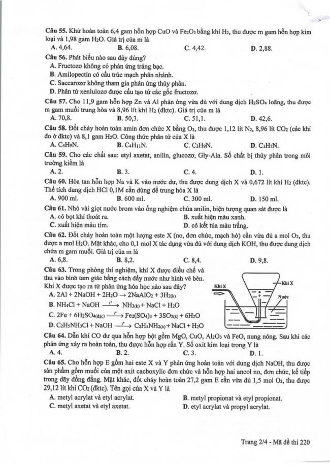 Đáp án đề thi môn Hóa mã đề 220 THPT Quốc Gia năm 2017 trang 2