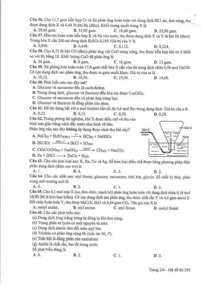 Đáp án đề thi môn Hoá 203 THPT Quốc Gia năm 2017 trang 2