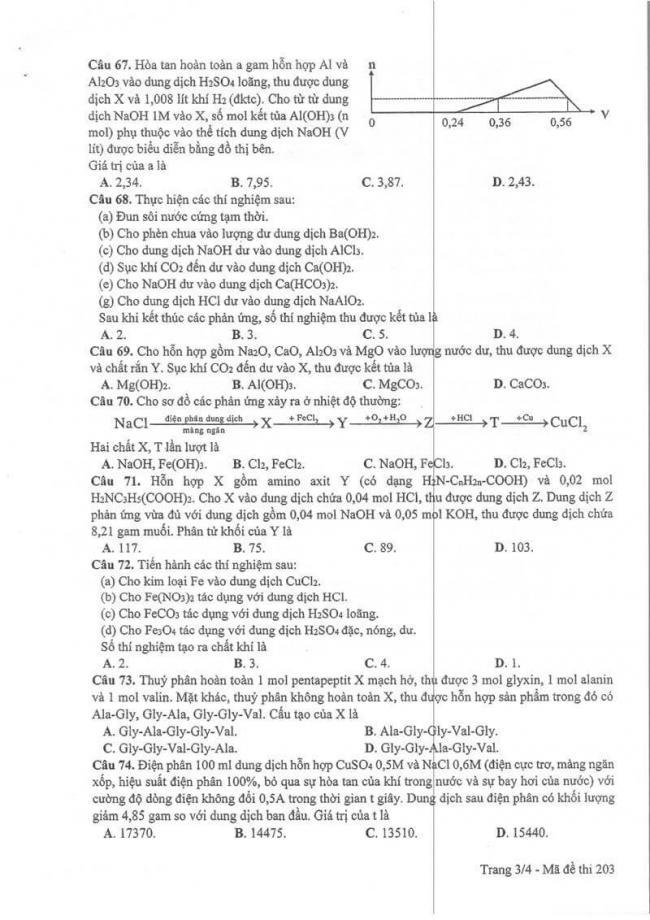 Đáp án đề thi môn Hoá 203 THPT Quốc Gia năm 2017 trang 3