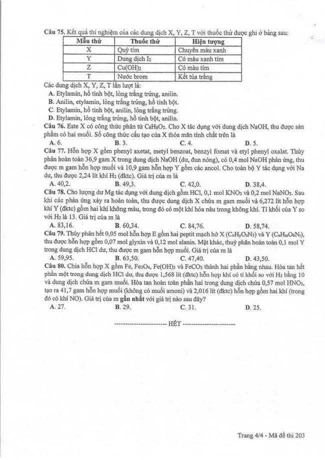 Đáp án đề thi môn Hoá 203 THPT Quốc Gia năm 2017 trang 4