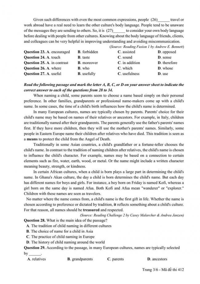 Đáp án đề thi môn Anh 412 THPT Quốc Gia năm 2017 trang 3