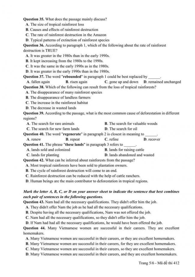 Đáp án đề thi môn Anh 412 THPT Quốc Gia năm 2017 trang 5