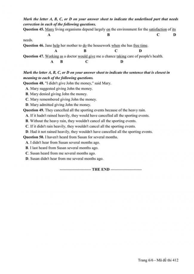 Đáp án đề thi môn Anh 412 THPT Quốc Gia năm 2017 trang 6