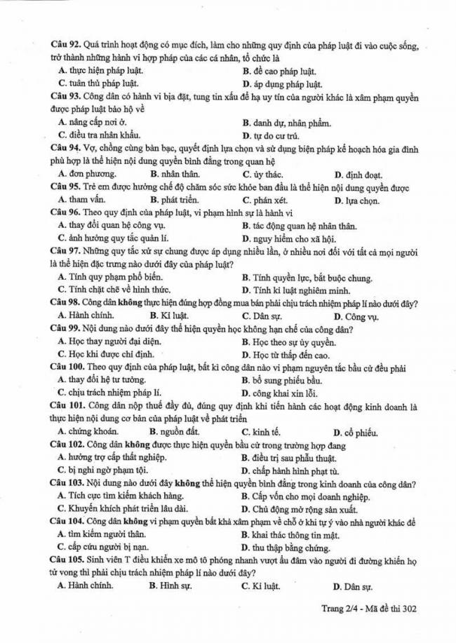 Đáp án đề thi môn GDCD 302 THPT Quốc Gia năm 2017 trang 2