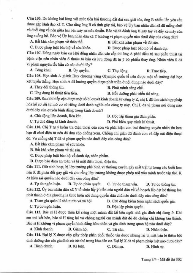 Đáp án đề thi môn GDCD 302 THPT Quốc Gia năm 2017 trang 3