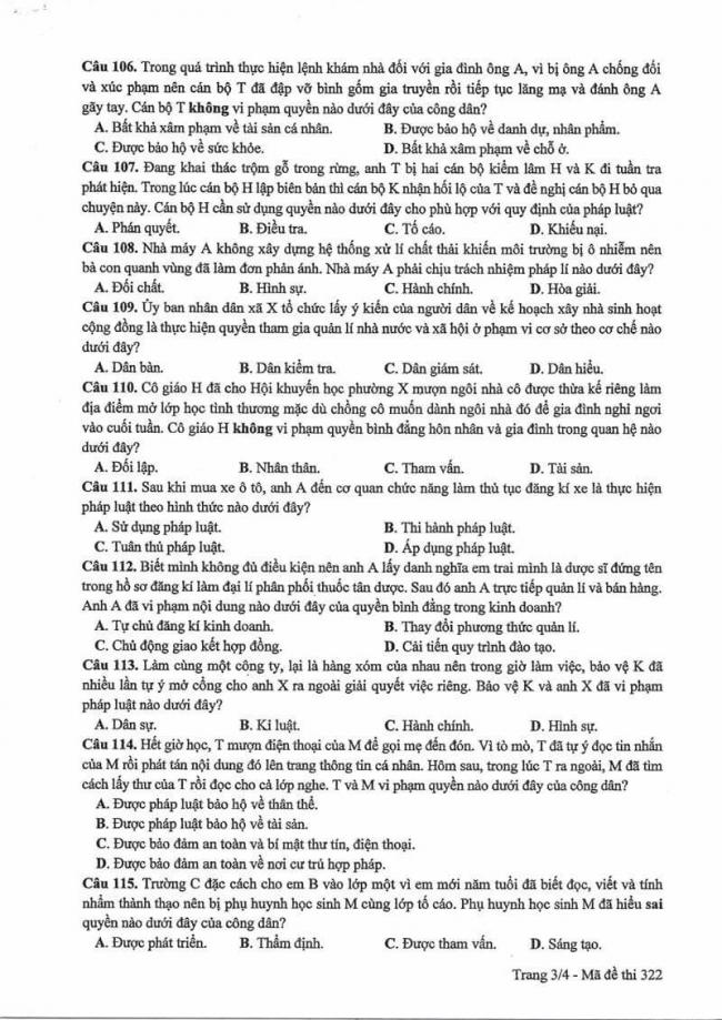 Đáp án đề thi môn GDCD THPT Quốc gia năm 2017 mã đề 322 trang 3