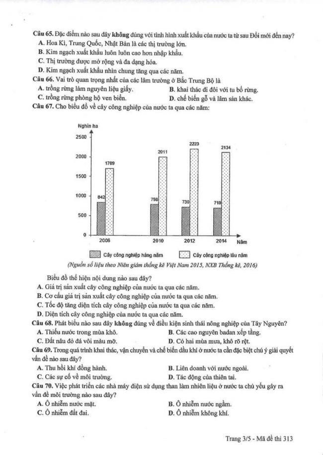 Đáp án đề thi môn Địa 313 THPT Quốc Gia năm 2017 trang 3