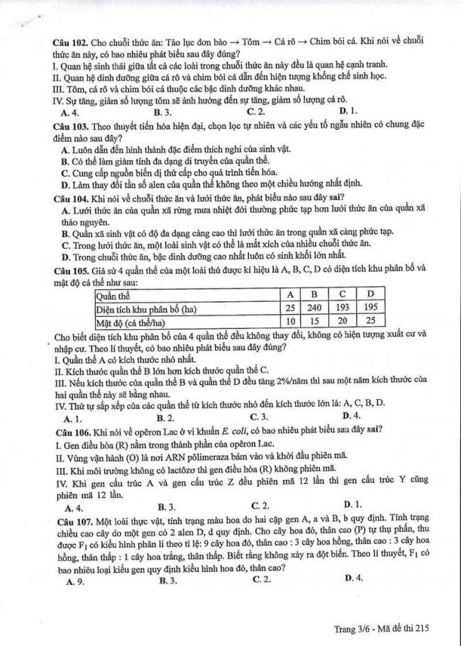 Đáp án đề thi môn Sinh 215 THPT Quốc Gia năm 2017 trang 3