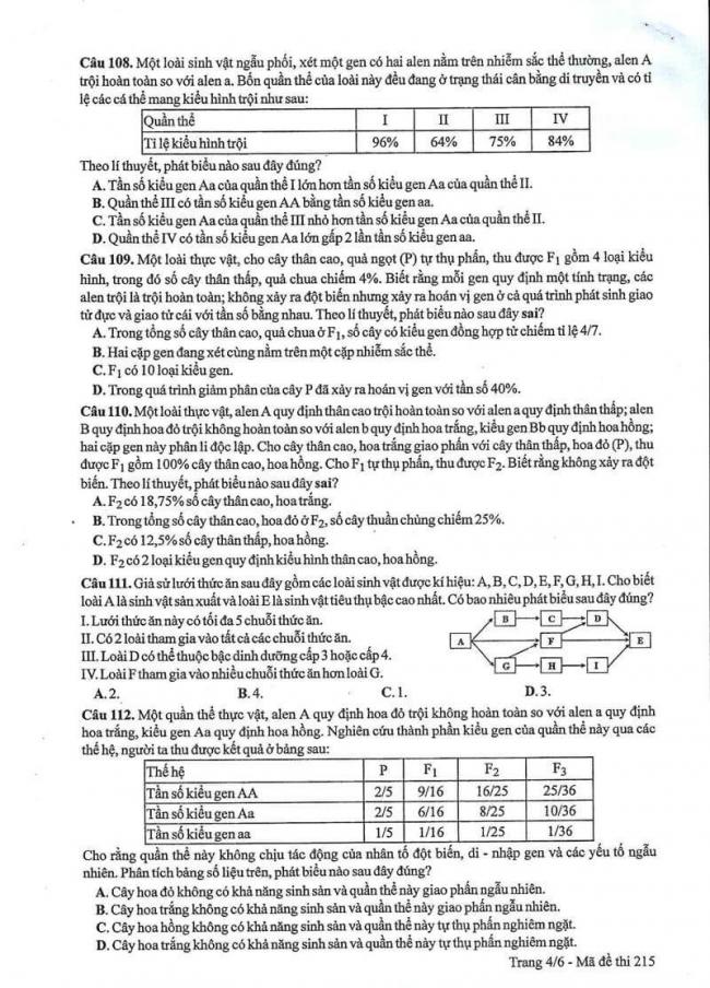 Đáp án đề thi môn Sinh 215 THPT Quốc Gia năm 2017 trang 4