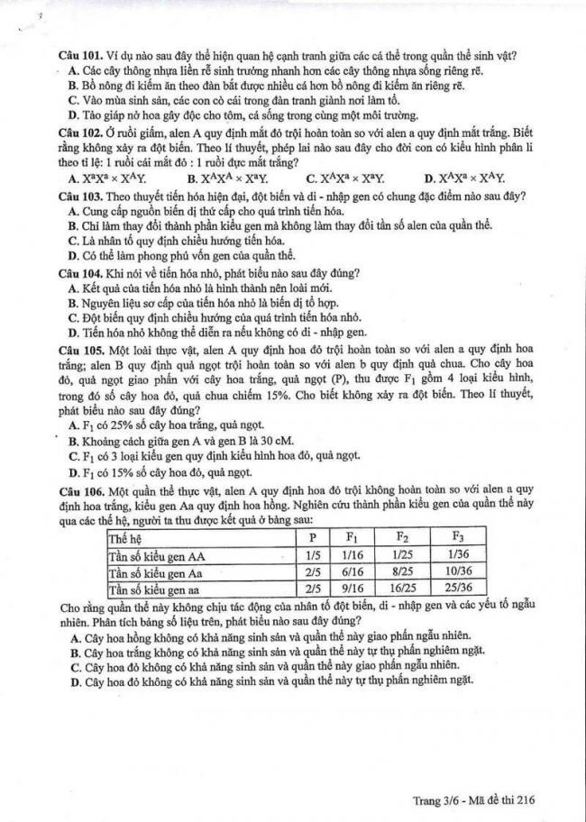Đáp án đề thi môn Sinh 216 THPT Quốc Gia năm 2017 trang 3