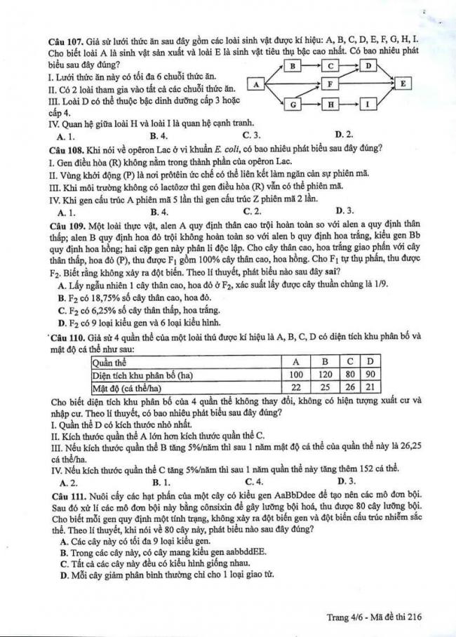 Đáp án đề thi môn Sinh 216 THPT Quốc Gia năm 2017 trang 4