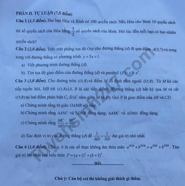 trang 2 đề thi môn Toán vào lớp 10 năm 2018 tỉnh Phú Thọ