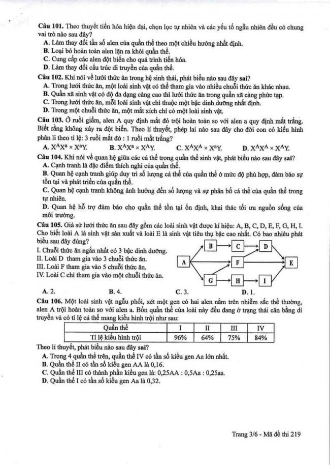 Đáp án đề thi môn Sinh 219 THPT Quốc Gia năm 2017 trang 3