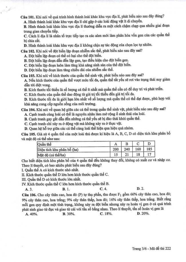 Đáp án đề thi môn Sinh 222 THPT Quốc Gia năm 2017 trang 3