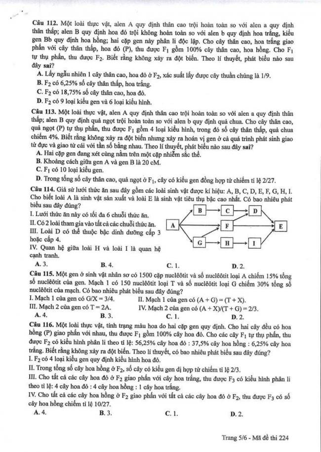 Đáp án đề thi môn Sinh 224 THPT Quốc Gia năm 2017 trang 5