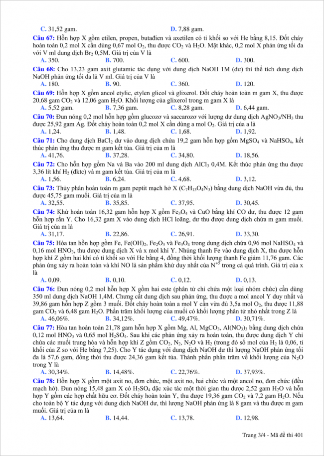 từ câu 67 đến 78 đề thi thử Hóa THPT quốc gia 2018 Đà Nẵng