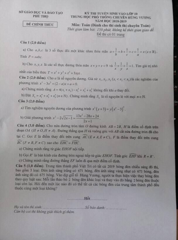 đề toán chuyên thpt chuyên hùng vương 2018