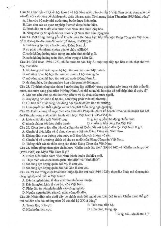 Đáp án đề thi môn Sử THPT Quốc gia năm 2017 mã đề 313 trang 3